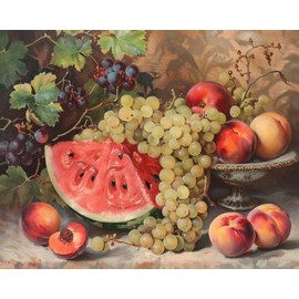 Fruits DIY Paint by Numbers for Adults Vintage Fruits DIY Digital Oil Painting Grape Watermelon Orange Peach Plum Painting Kits Canvas Acrylic Paint Funny Room Decor 16x20 Inch （without Frame ）