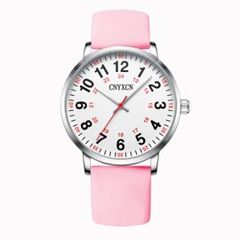 CNYXCN Nurse Watch for Medical Students,Doctors,Women Men with Second Hand and 24 Hour,Easy to Read Dial,Silicone Band,Water Resistant (Pink+White)