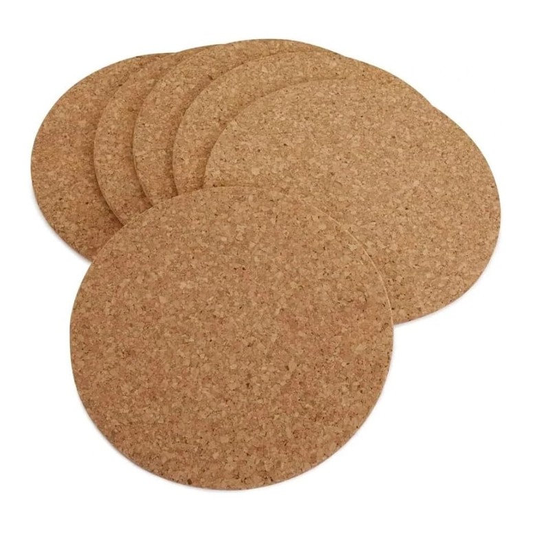 Set of 6 Round Cork Place Mats, Multi-Coloured Design, 22cm