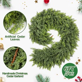 Waydress 1 Pcs 6ft Christmas Cedar Garland Artificial Realistic Faux Green Cedar Pine Garland for Home Fireplace Indoor Outdoor Holiday Party Decoration