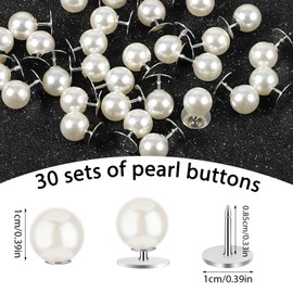Pack of 30 Buttons Pin Beads Brooch for Clothing 10 mm Removable Jeans Button Pearl Brooch Buttons Women's Pearl Buttons Without Sewing Pearl Pins Brooches for DIY Shirt Jumper Jeans Scarf