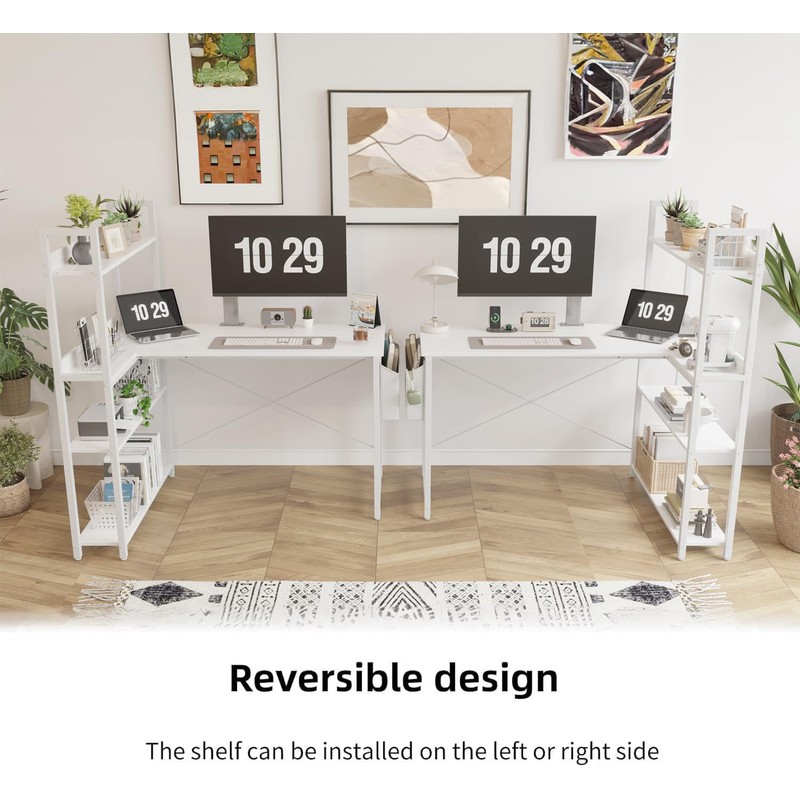 Treesland 47 Inch Computer Desk with Bookshelf, Corner Desk with