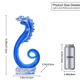 Blue Glass Beach House Decor, Hand Blown Glass Ocean Wave Decor, Tall Blue Glass Sculpture Home Decor, Ocean Wave Fused Art Glass Figurines, For Sea Glass Beach Coastal Nautical Office Surfers Gifts