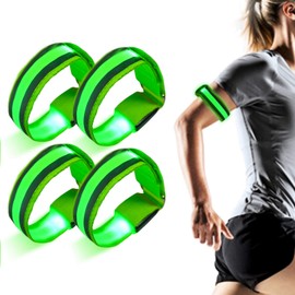 Led Armband 4-Pack High Visibility Running Gear Light Up Reflectors Bracelet Safety Glow Wristband Reflective Strips with Flashing Light for Runners Men Women Kids Pets Night Sports Jogging Cycling