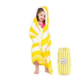 Premium Hooded Beach Towel for Kids & Toddlers Drawstring Carry Bag Included | Size XL 30"x50" | Ages 3 to 10 | Classic Cabana Stripe | 100% Cotton - Sunshine Yellow | Hooded Kids Towel for Bath, Pool