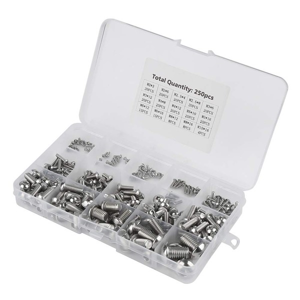 Surtido de Tuercas y Tornillos de Acero Inoxidable 250PCS, M2