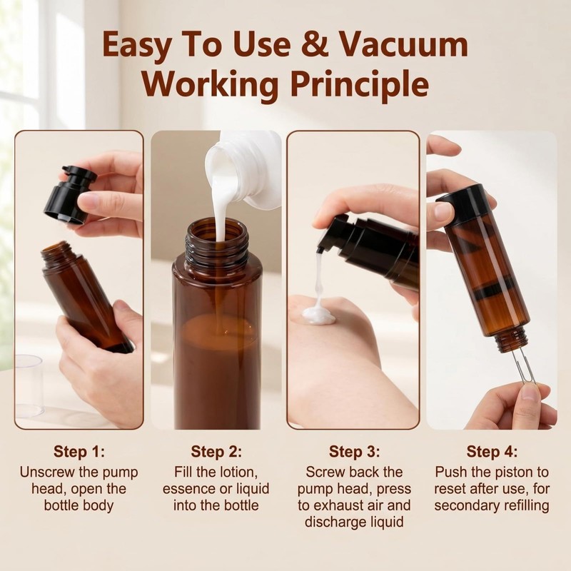 2 Pcs 100ml 3.4 oz Brown Plastic Airless Pump Bottles
