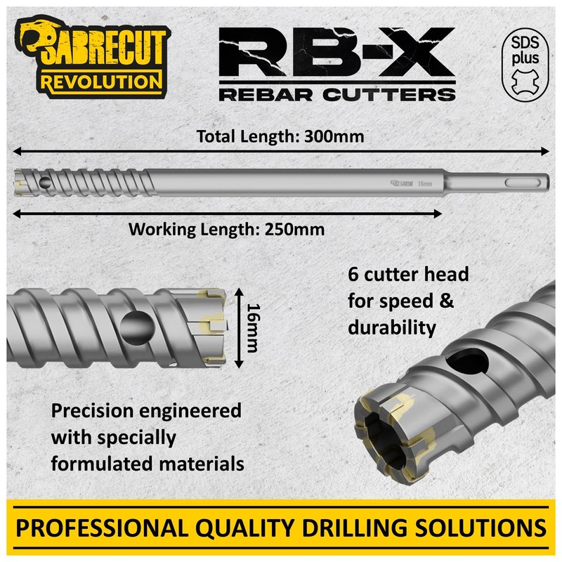 SabreCut Professional 16mm x 300mm Rebar Cutter Fixed SDS Carbide