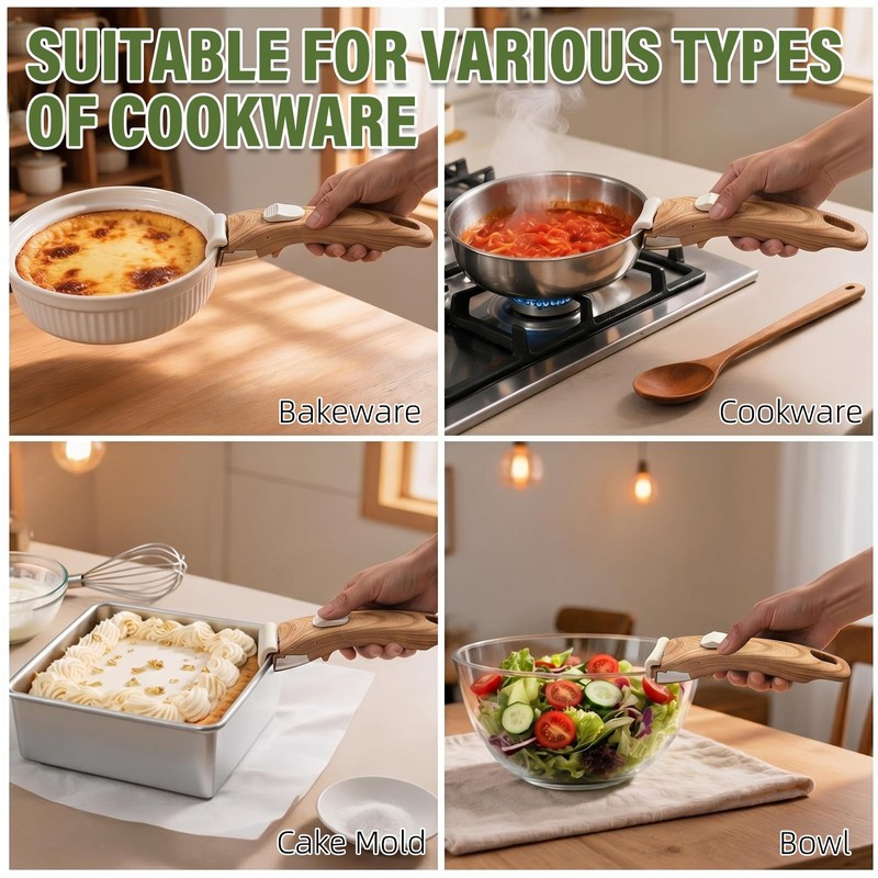 MENGBEI Detachable Pot Handle Wood-Like, Universal Detachable Pot Handles,Pot Handles