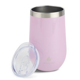 Manna Airén Double Wall Insulated Stainless Steel Stemless Wine Cup Tumbler with Splash-Proof Lid - 16 Oz - Ballet Slipper