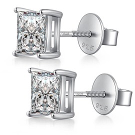 Square Diamond Earrings Men Stud Earrings Screw Back Men Diamond Earrings Princess Cut Earrings CZ Diamond Stud Earrings for Men CZ Earrings Cubic Zirconia Earrings Sterling Silver Men Earrings 6MM