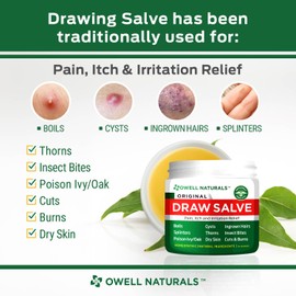 OWELL Naturals Drawing Salve Ointment for Boil & Cyst Removal, Deep Ingrown Hair, Splinter Remover, Bug Spider Bites, Bee Sting, Mosquito Itching, Poison Ivy