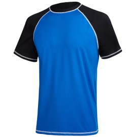 YuKaiChen Men's UV Protection Swimming Shirt Men's Swimming Shirt Quick-Drying Breathable Sun Protection Shirt Rash Guard Shirt with UPF 50+ for Water Sports, Blue black, 3 XL