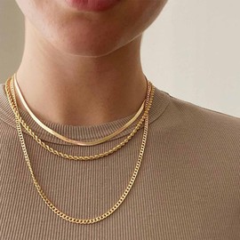 Cimenexe Bohemian Layered Twist Rope Chain Necklace Flat Herringbone Chain Choker Necklace Gold Twist Rope Chain Necklace Cuban Curb Chain Necklace Jewellery for Women, Zinc, No Gemstone