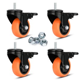 3 inch Threaded Stem Casters Set of 4 Heavy Duty 1000Lbs 3/8''-16x1'' Castor Wheels Dual Locking Industrial Caster Swivel Caster with Brakes Safety Smooth No Noise Wheels for Cart, Furniture