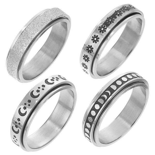 SAFIGLE 4pcs Rotating Fidget Rings for Stress Relief Unisex Wedding