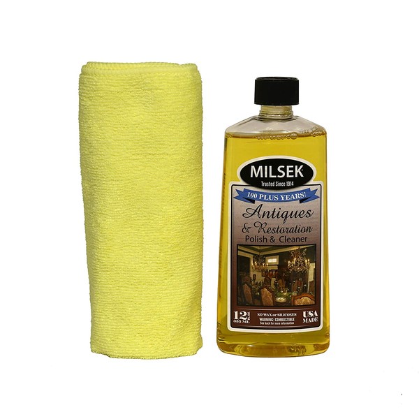 Milsek Antiques & Restoration Polish with Lemon Oil & Microfiber Cleaning Towel, 12-Ounce, ART-1
