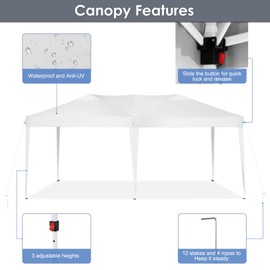 TOOLUCK 10x20 Pop Up Canopy Tent Waterproof Outdoor Party Tent Canopy Tents for Parties Camping Commercial Event Gazebo Portable Tent for Backyard Wedding with 4 Sandbags, White