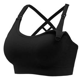 Angelhood Nursing Bras for Breastfeeding, Seamless Nursing Sports Bra Support Maternity Bras for Pregnancy Postpartum Black