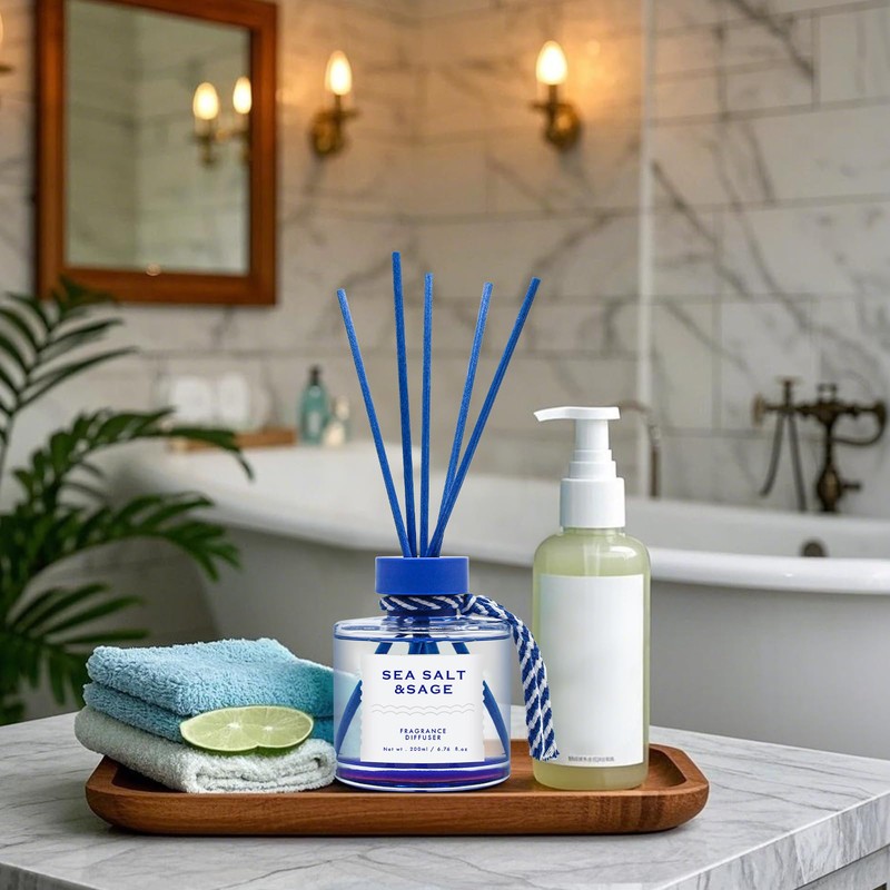 BEHAZEER Sea Salt Reed Diffuser Set, 6.77OZ(200ML) Large Capacity Natural