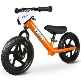 KRIDDO Toddler Balance Bike 2 Year Old, Age 18 Months to 5 Years Old, 12 Inch Push Bicycle with Customize Plate (3 Sets of Stickers Included), Gift Bike for 2-3 Boys Girls, Orange