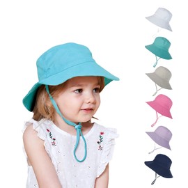 Kids Sun Wide Brim Hat UV Protection Summer Beach Bucket Hat Breathable Adjustable Fisherman Cap for Toddler Boys Girls (Medium, Blue-Green)