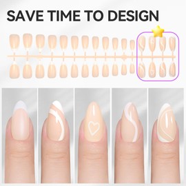 Gelike ec Soft Gel Press On Nails: Medium Almond X-French Nails Tips, Full Cover Nails for Sticking on for Salon Quality, Comfortable to Wear, 160 Pieces, 12 Sizes (French with Design)-006