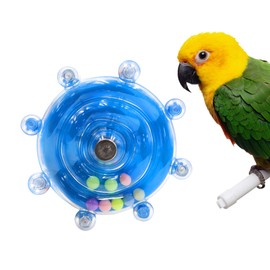 Bird Toys for Parakeets, Interactive Spinner Rattle Budgie Toys with Grinding Perch, Rotating Wheel Chew Parrot Toys for Medium Birds Small Cockatiels Conures Enrichment Toy (Blue)