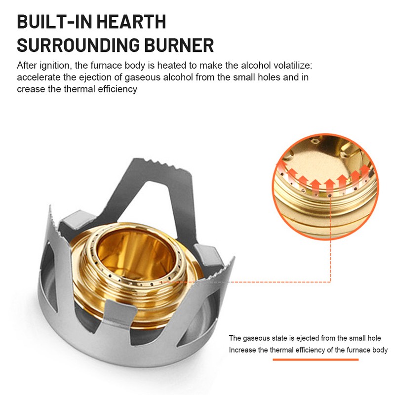 Mini Copper Spirit Cooker Portable Camping Stove with Aluminum Stand