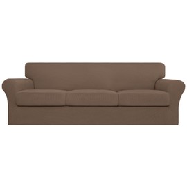 Easy-Going 4 Pieces Stretch Couch Cover Oversized Sofa Cover for Dogs Washable Sofa Slipcover for 3 Separate Cushion Couch Spandex Elastic Furniture Protector for Pets, Kids (Brown, Oversized Sofa)