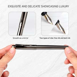 BOCIYER Fountain Pen with Fine Nib & Black Ink, Refillable & Elegant Bent Nib Design, Fountain Pens for Writing, Best Fountain Pen for Smooth & Fancy Writing(Grey)