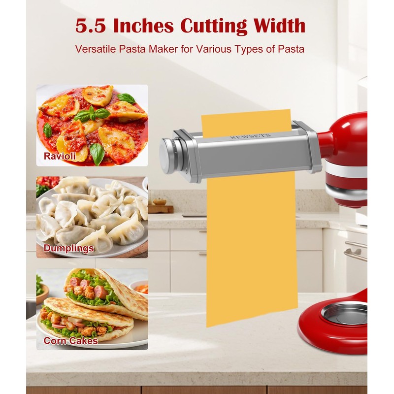 Pasta Roller Attachment for KitchenAid Stand Mixer, Stainless Steel Pasta