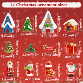 Qooloo Christmas Miniature Ornaments, Pack of 12 Christmas Mini Figures, Christmas Decoration Figures Resin, Mini Resin Christmas Decoration, Snowman Christmas Tree, Santa Claus, Small Ornaments