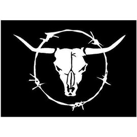 White Vinyl Decal - Longhorn Bull Skull Barb Wire Farm Country Trailer Stick, Die Cut Decal Bumper Sticker for Windows, Cars, Trucks, Laptops, Etc.