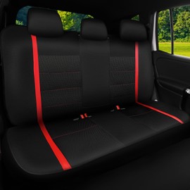 CAR-GRAND Leather Rear Seat Cover, Breathable Mesh Universal Bench Seat Cover Super 5mm Composite Sponge Inside Fits Most Automotive, Cars, SUVs, Trucks, and Vans Black Red