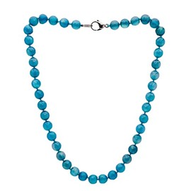 TreasureBay Womens Handmade Beaded Gemstone Necklace - 10mm Natural Blue Agate Necklace For Women, Girls (Faceted Blue Agate)