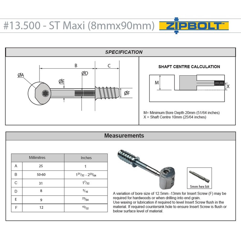 Zipbolt UT 13.500 ST Maxi 8mm Knock Down Connector -
