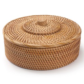 Rattan Basket With Lid, Lidded Wicker Storage Basket for Organizing, Woven Box, Rattan Storage Bin for Shlef or Table, Natural