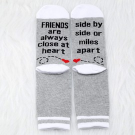 2 Pairs Best Friend Socks Long Distance Gifts Friendship Gifts for Soul Sisters BFF Besties Side by Side or Miles Apart Friends are always close at hear, 2 pairs of best friend socks.