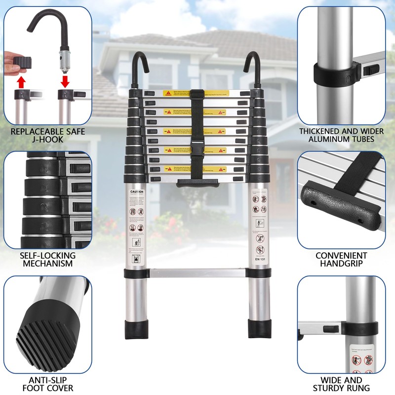 Telescoping Ladder,12.5FT,Heavy Duty 330lbs Max Capacity,Suitable for RVs, attics, Rooftops