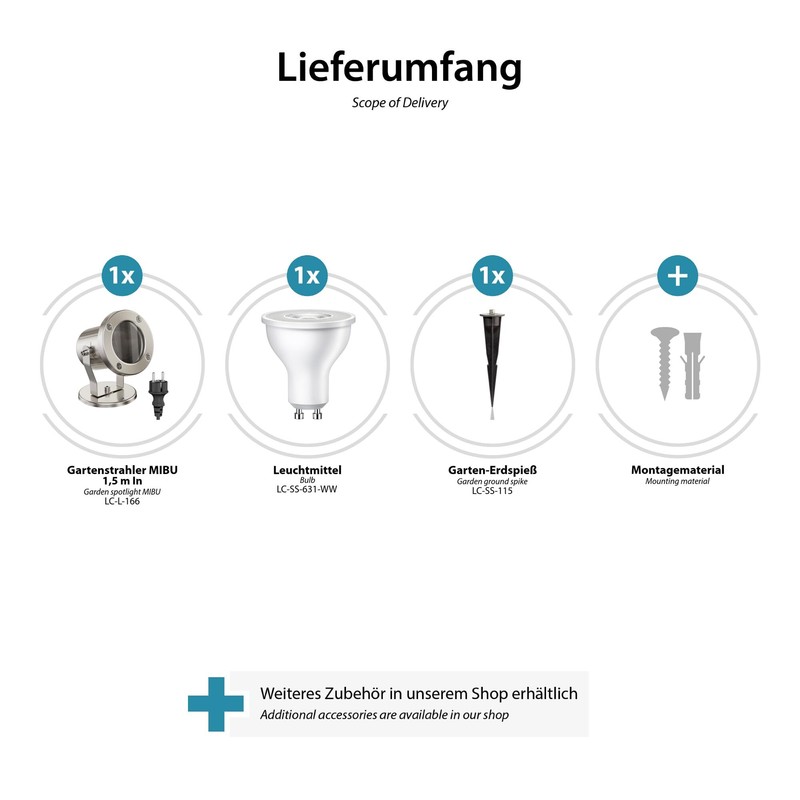 ledscom.de MIBU LED Garden Spotlight with Ground Spike for Outdoor
