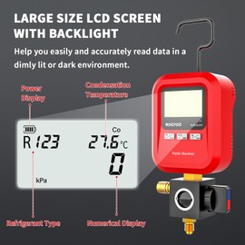 ROGVOC Digital Single Manifold Gauge, HVAC Refrigerants Digital AC Gauges Pressure Gauge for R22/R32/R410A/R134A/1234YF 24+ Refrigerants Recharge