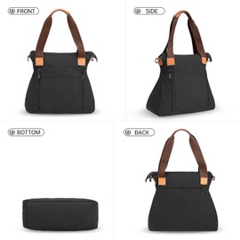 HAWEE Canvas Women's Handbag Shopper Tote Bag Large Shoulder Bag with Zip Shoulder Bag Retro Carry Bag Lightweight Handbag for Travel Work School Shopping Beach Everyday, black, Elegant