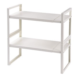 lonpute Expandable Cabinet Shelf Organizers, Adjustable Height Cabinet Cupboard, Kitchen Counter Shelves, Stackable, Expandable, Metal(White - 2 Tier)