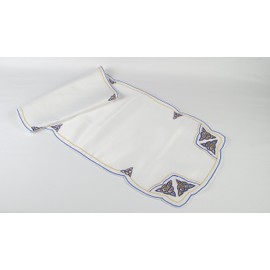 Table Runner in a Blue Celtic Eternity Knot Design. Beautifully embroidered table linen designed by Beverley Gallagher, to grace your dining table at Christmas, Hogmanay, St Patrick’s Day, Mother’s Day, Easter, Thanksgiving, or to dress the tables at wed