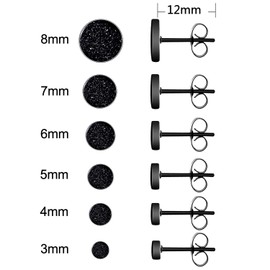 KWUNCCI Black Round Stud Earrings Set Hypoallergenic Surgical Stainless Steel Black Earrings for Men Women Jewelry 6 Pairs 3mm-8mm