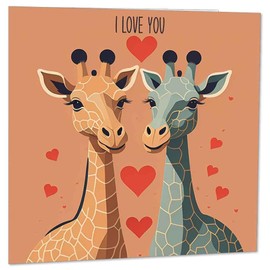 Purple Fox Giraffe Anniversary Card - I Love You - Cute boyfriend Girlfriend Wife Husband