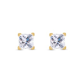 SAVEARTH DIAMONDS 4-Prong Solitaire Style, 3.5MM Princess Cut Lab Created Moissanite Diamond Stud Earrings For Womens In 18K Yellow Gold Over Sterling Silver (D Color, VVS1 Clarity, 0.50 Cttw)