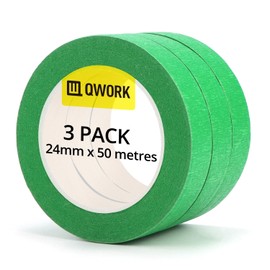 QWORK® 3 Pack 24mm x 50m Green Masking Tape for Painting, Residue-Free Painters Tape for Edge Treatment Color Separation Crafts