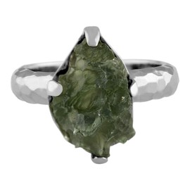 Starborn Sterling Silver 4-6 Carat Genuine Moldavite Ring, gemstone, Moldavite